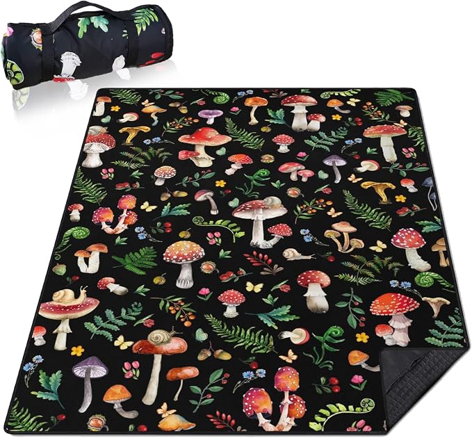 Mushroom Picnic Blankets Waterproof Foldable,60’‘x80'' Portable Dual Layers Outdoor Travel Camping Backpacking Hiking Beach Blanket Mat for Grass Padded Lawn Park Beach,Picnic Accessories
