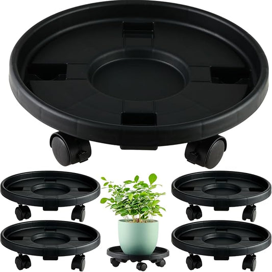 5 Pakcs Large Plant Caddy with Wheels 15.8" Rolling Plant Stands Heavy-duty Plastic Plant Roller Base Pot Movers Plant Saucer on Wheels Indoor Outdoor Plant Dolly with Caster Tray Coaster Black