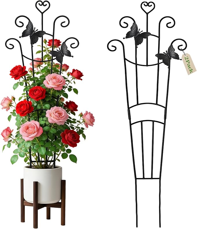 Plant Trellis for Climbing Plants Indoor Outdoor,2 Pack 33 Inch Expandable Metal Trellis for Potted Plants,Flowers Vine Ivy,Sturdy Climbing Plant Support for Indoor & Outdoor Houseplants with Ties