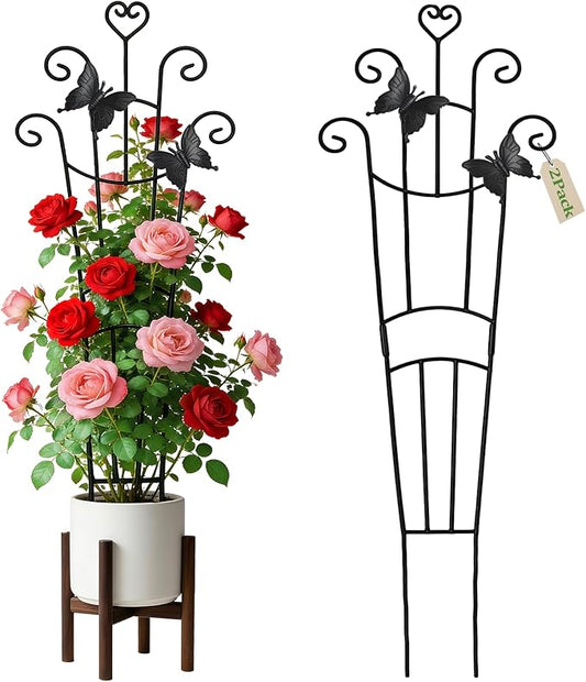 Plant Trellis for Climbing Plants Indoor Outdoor,2 Pack 33 Inch Expandable Metal Trellis for Potted Plants,Flowers Vine Ivy,Sturdy Climbing Plant Support for Indoor & Outdoor Houseplants with Ties