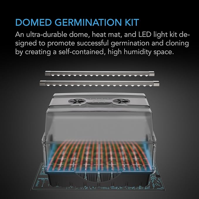 AC Infinity Heavy-Duty Humidity Dome 5x8 Germination Kit, Full Spectrum LED Grow Light Bars w/Samsung LM301H EVO LEDs, Heat Mat, 3 mm Thickest Dome, Trays, Vented Panels, for Seed Starting