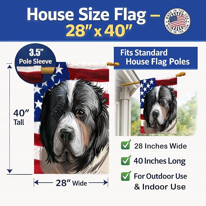 Caroline's Treasures CK6669CHF Pyrenean Mastiff Dog American Flag House Flag Large Porch Sleeve Pole Decorative Outside Yard Banner Artwork Wall Hanging, Polyester, House Size, Multicolor