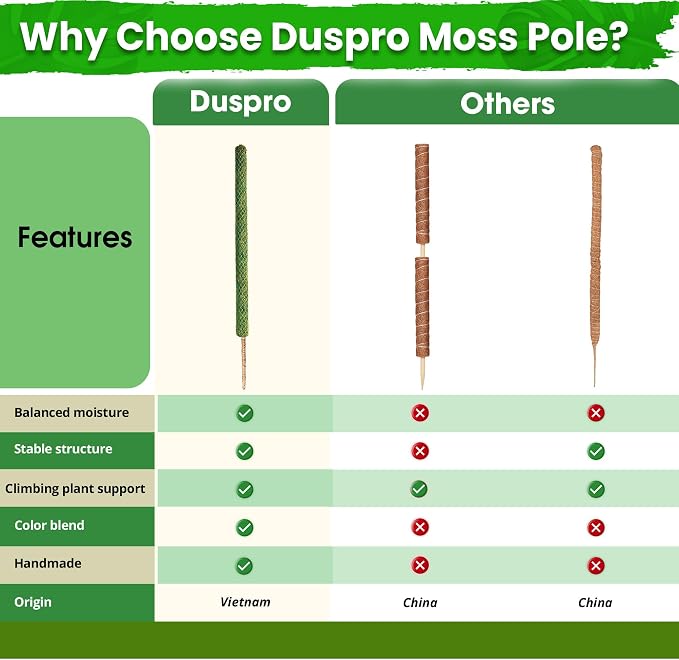 DUSPRO 4 Pack 25’’ Mesh Moss Pole for Climbing Plants, Natural Moss Pole Monstera Plant Support, Real Moss Poles for Plants Indoor, Moss Stick for House Plants, Moss Stakes for Climbing Plants