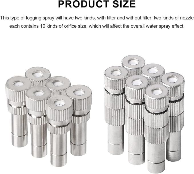 20pcs Brass Mister Nozzles, 6mm Misting Nozzles for Outdoor Cooling System, Landscaping, Air Humidification, Greenhouse Irrigation (with Filter, 0.006"/0.15mm Orifice)