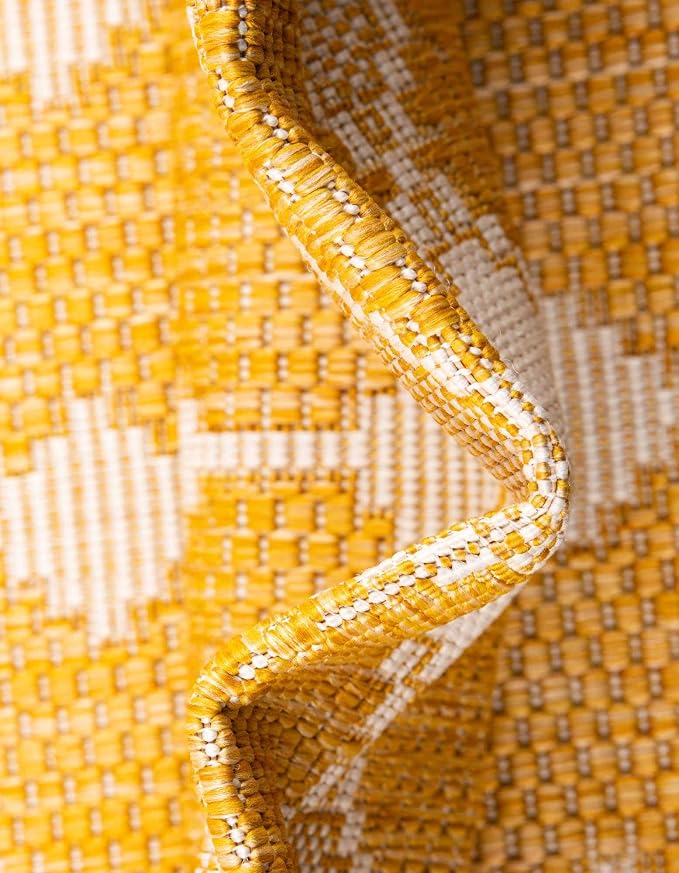 Unique Loom Outdoor Trellis Collection Area Rug - Traliccio (10' Round, Yellow/ Ivory)