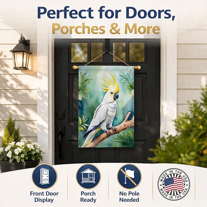 Caroline's Treasures Sulphurcrested Cockatoo House Flag Large Porch Sleeve Pole Decorative Outside Yard Banner Artwork Wall Hanging, Polyester, House Size, Multicolor
