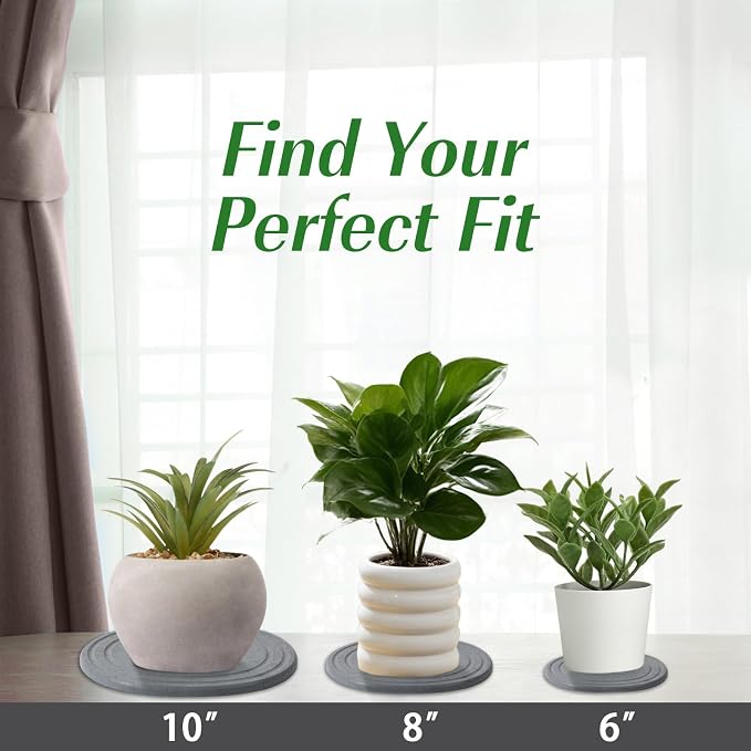 Linidcoud Plant Saucers for Indoors, 3 Pack 10" Quick Dry Diatomite Plant Drip Water Catcher Trays for Pots, Diatomaceous Earth Planter Drainage Saucers Plates to Catch Water for Flower, Stone Gray
