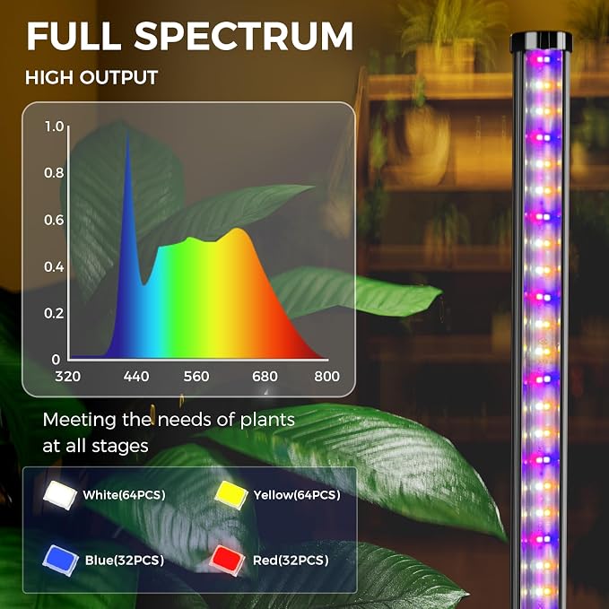 Grow Lights for Indoor Plants, 44W 48 Led Full Spectrum Plant Light, 2.7FT Adjustable Length Standing Grow Light with Timer/Six Leg Base for Greenhouse/Garden