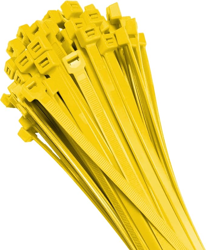 Electriduct 11" Nylon Cable Zip Ties Self-Locking Adjustable Plastic Ties - Yellow (100 Pack)