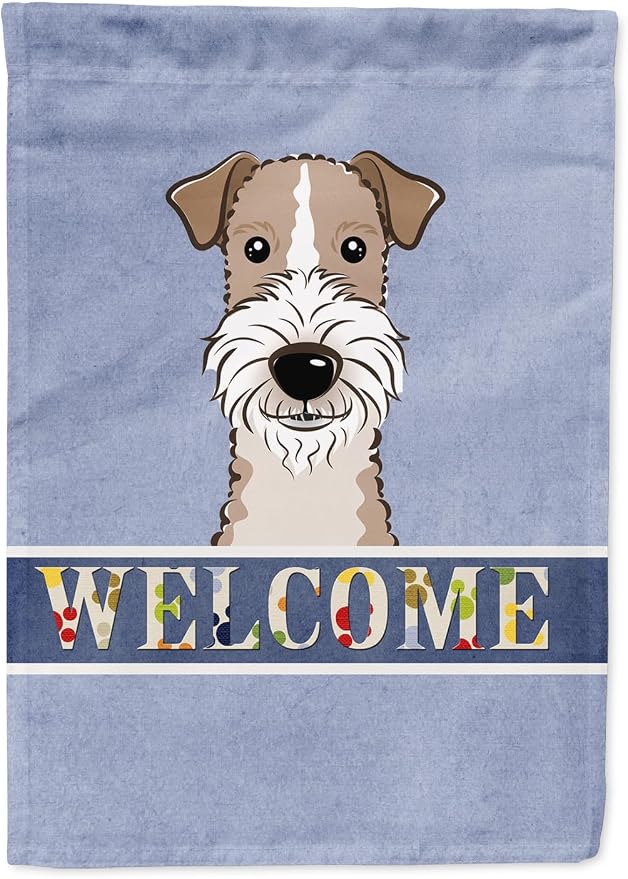 Caroline's Treasures BB1433GF Wire Haired Fox Terrier Welcome Garden Flag, Blue Mailbox Flag Decorative Yard Flag Banner Outside Patio Artwork Yard Flower Beds, Garden Size, Multicolor
