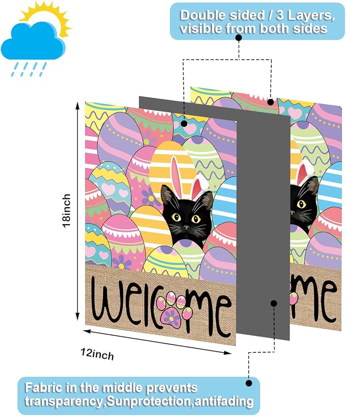Seasonal Garden Flags Set of 11, Double Sided 12 x 18 Inch Black Cat Yard Flags, Small Flags for Outside, Spring Summer 4th of July Outdoor Flags, Welcome Holiday Garden Flags for All Seasons