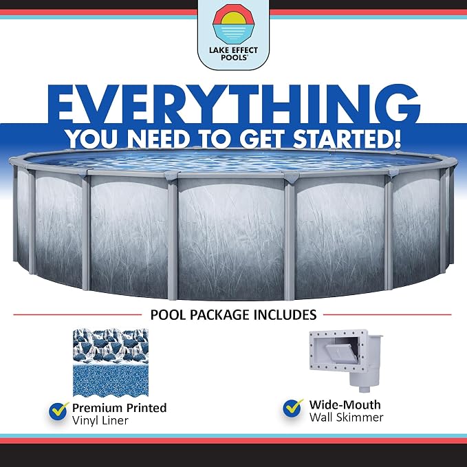 Lake Effect Pools 'Bermuda' 12 ft Round Above Ground Swimming Pool | 48 Inch Walls | 6" Steel Top Ledge | Bundle Includes: 25 Gauge Overlap Liner & Widemouth Skimmer