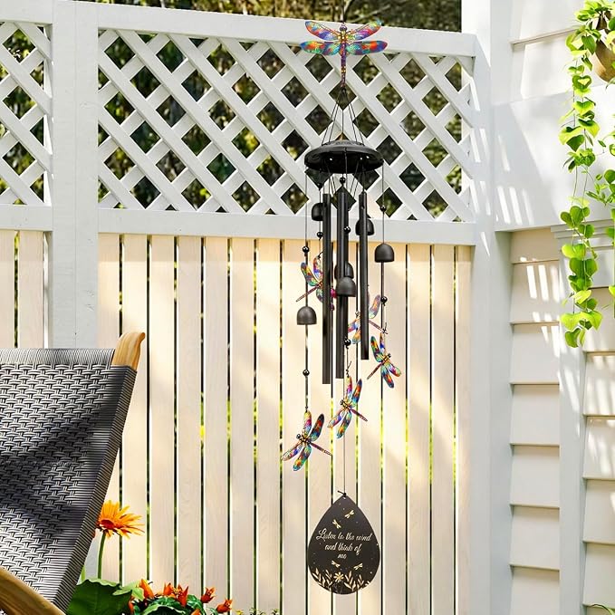 Dragonfly Wind Chimes Outdoor Durable Metal Windchimes Garden Patio Decor | Dragonfly Gifts for Women/Men, Garden/Yard Decor, Memorial/Birthday Gifts for Grandma/Mom, Chimes for Outside