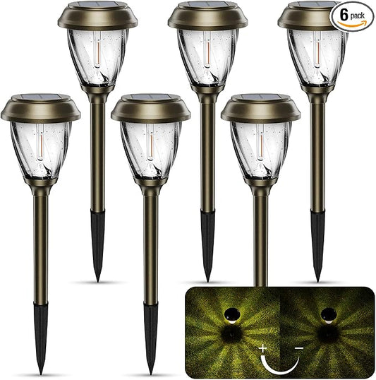 XMCOSY+ Solar Pathway Lights Outdoor, Glass & Metal Garden Lights with 2 Lighting Modes (10/25 LM), IP65 Waterproof, Warm White Decorative for Yard Walkway Driveway Patio & Path