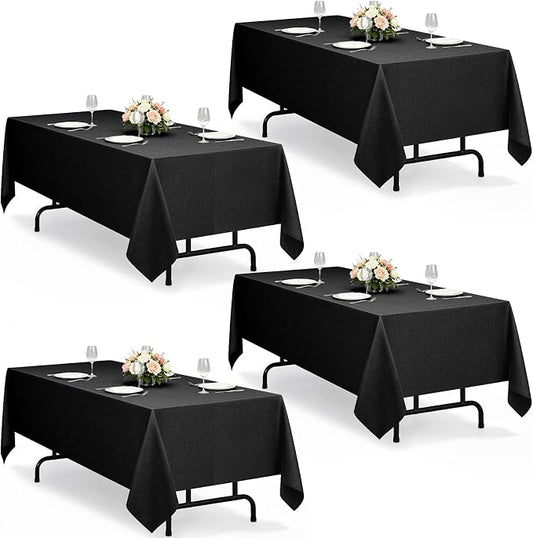 Decorelia Waterproof Black Table Cloths for Rectangle 6 Ft Table-4 Pack, Washable Polyester Rustic Faux Linen Reusable Table Cloth Cover for Wedding,Outdoor,Events, Party,Banquet, Dining, 60x102 Inch