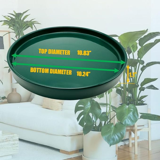 Yukfona Ceramic Plant Saucer Tray 1 Pcs 10 Inch Green, 10.83" OD x10.24 ID x1.1 Deep| Fits Flower pots Bottom≤ 10.24", Heavy Duty Glazed Round Planter Drip with Catch Basin for Indoor Outdoor Plants