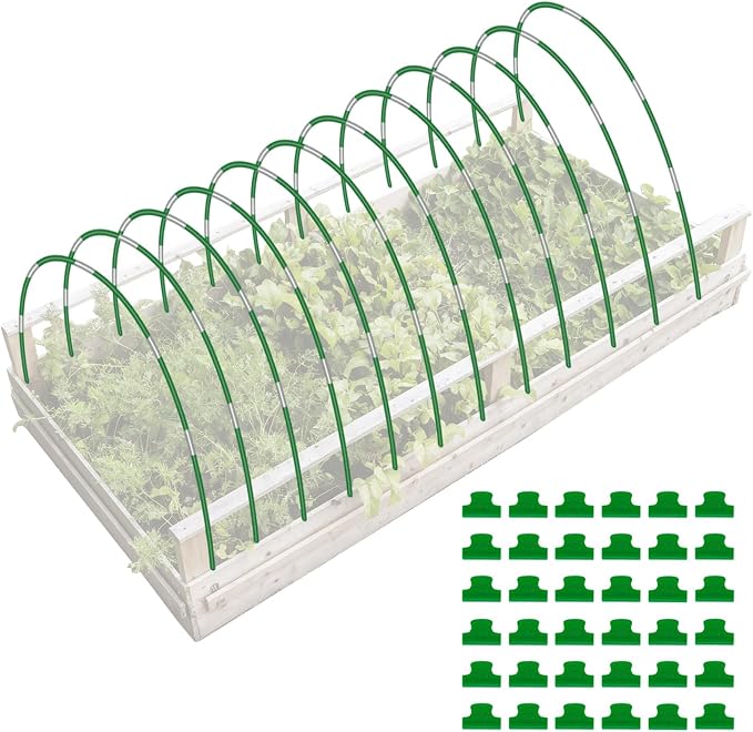 joyhalo Garden Hoops for Raised Beds, 72pcs (12 Sets) Fiberglass Hoops with PVC Coating, DIY Greenhouse Tunnel for Row Cover, Bird Netting & Plant Protection, Extend Growing Season