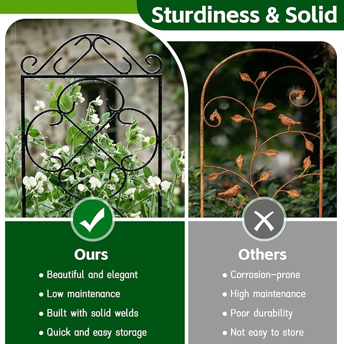 Thealyn Garden Trellis for Climbing Plants, 4 Pack 56" x 13.8" Metal Trellis for Potted Plants and Planters, Rust-Resistant Plant Support for Indoor Outdoor Use, Black