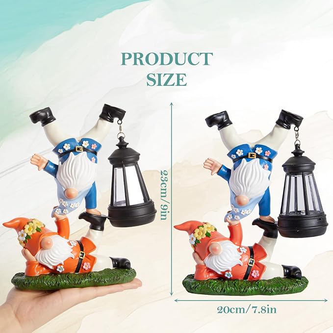 WDS WONDROUS Solar Garden Gnome Statue Decor with LED Lights Gnome Decorations for Outdoor Yard Patio Lawn Balcony Decor Birthday Gift for Woman Grandma Outside Garden Statues & Sulptures