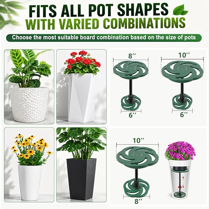 KJX 2 Pack Adjustable Height Plant Risers for Inside Pots,12-21" Planter Inserts for Large Tall Taper Planters, Plastic Pot Fillers for Indoor/Outdoor Planters (6" 8" 10" Base or Top)