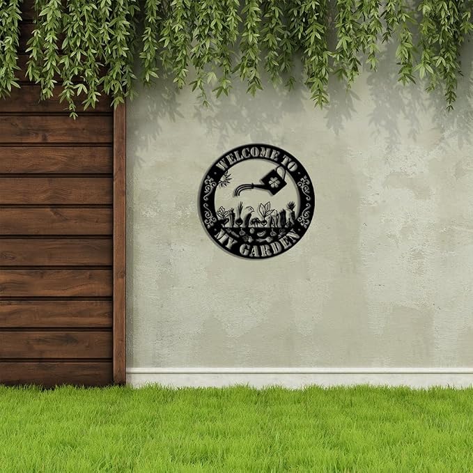 MeMate Garden Sign Outdoor Decorations, 12 inches Metal Garden Sign Decor Outside, Gardening Gifts for Family Friends Gardeners, Rustic Plaque for Potting Shed, Flowers Garden, Vegetable Garden Signs