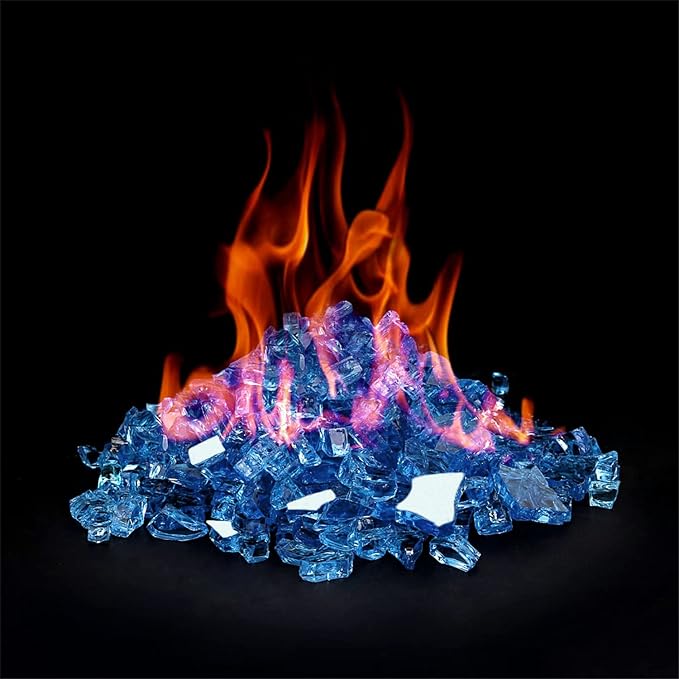 Onlyfire 10 lbs Fire Glass Rocks 1/2 Inch, Reflective Tempered Glass for Propane Fire Pit & Gas Fireplace, High Luster Firepit Glass Stones for Fire Table, Pacific Blue (Multicolor Options Available)