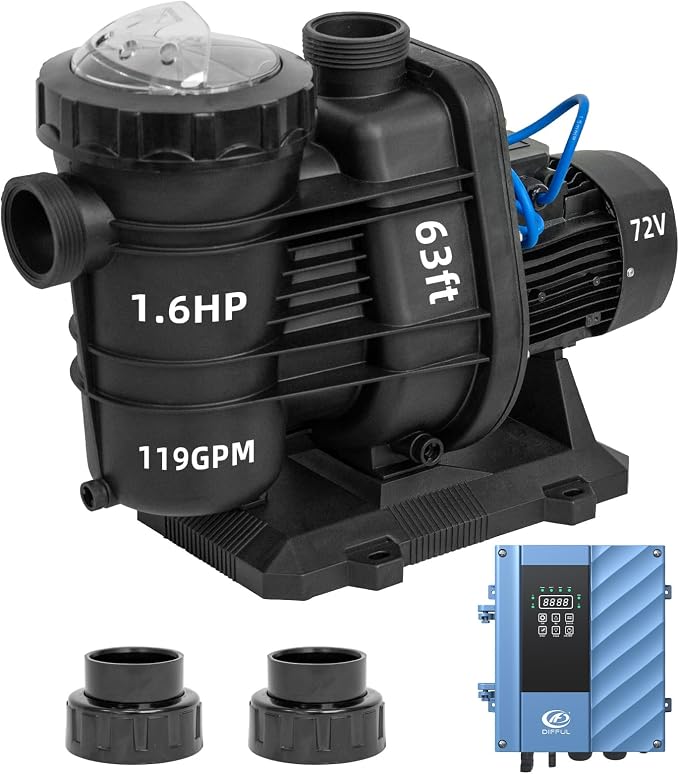 Solar Powered Pool Pump, AC/DC 1.6 HP 119 GPM，Solar Pool pump Kit | Panel Guide: 1600 W + | Voc < 450 V , Solar Water Pump Kit