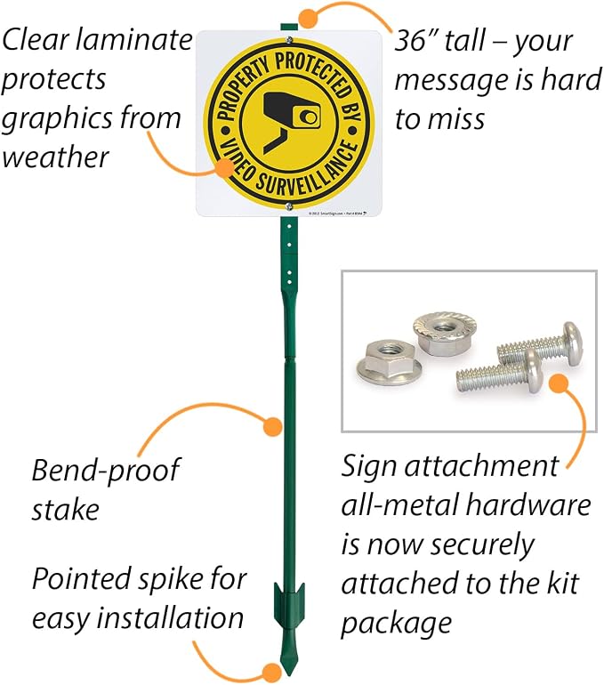 SmartSign "Property Protected By Video Surveillance" Yard Sign | 10" x 10" Aluminum Sign With 3' Stake for Garden, Lawn