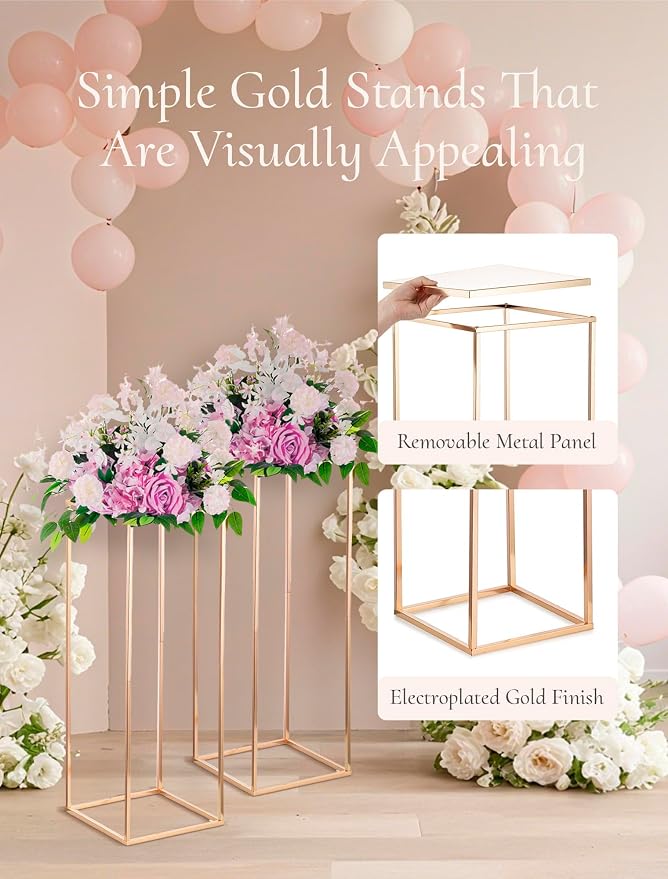 Gold Plant Stand Indoor: 31.5” Tall Pedestal Stand for Wedding Centerpieces Party Event Center Pieces Decoration for Table Home Decor 2 PCS