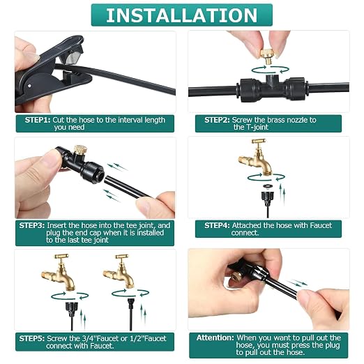 GOTGELIF Misting System for Patio, 50FT Misting Line 12 Brass Misting Nozzles + 3/4" Faucet Adapters+ 2 Shut-Off Valves, Leak-Proof DIY Water Mister Kit for Patio, Garden, Gazebo, Greenhouse