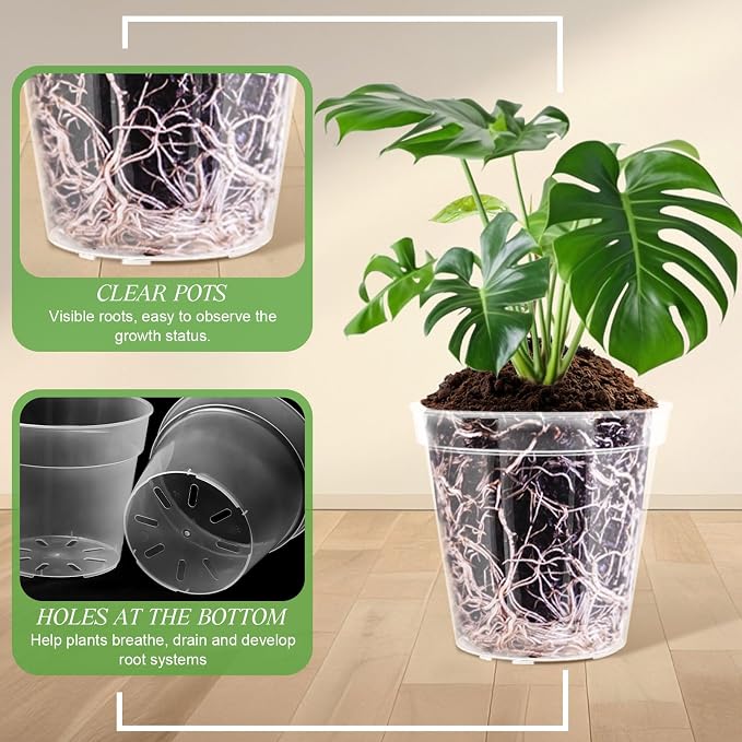 Vesici 24 Pcs 4/5/6/7/8/9 Inch Large Thickened Clear Nursery Pots Variety Pack Plant Pots with Drainage Holes Planters for Indoor Plants Flexible Transparent Plastic Plant Bottle Succulents