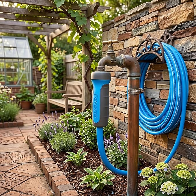 FEVONE Heavy Duty Garden Hose 75 ft, Spray Nozzle Included | Flexible Water Hose, Leak-Free, Lightweight Hybrid Polymer, 5/8 ID, 600 PSI, 3/4 GHT Aluminum Fittings with Swivel Handles