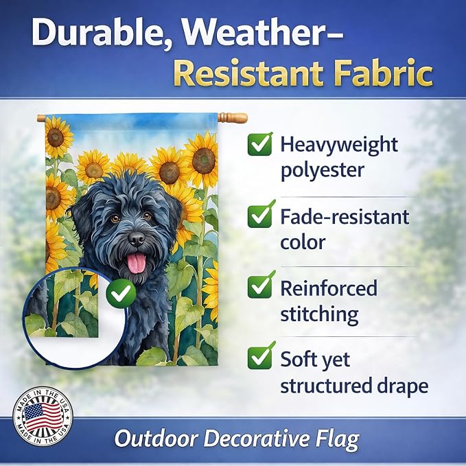 Caroline's Treasures DAC6146CHF Puli in Sunflowers House Flag Large Porch Sleeve Pole Decorative Outside Yard Banner Artwork Wall Hanging, Polyester, House Size, Multicolor