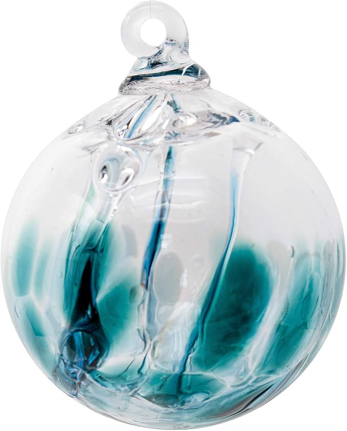 Luke Adams Glass | 3" Mini Tree of Life Ornament | Handmade Ornament | Hanging Garden Gazing Ball | Indoor Outdoor Home Décor | (Recycle Teal)