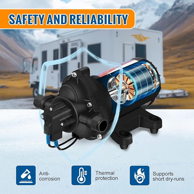 YOUNGTREE RV Water Pressure Diaphragm Pump 110V 4.0GPM 50PSI On Demand Fresh Water Transfer Pump 110Volt AC with Garden Hose Adapters for Irrigation Home Pool Draining Sprinkler