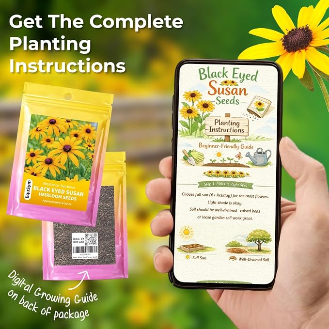 400,000+ Black Eyed Susan Seeds for Planting - 4oz Rudbeckia Hirta Yellow Wildflower, Non-GMO Heirloom Flower Seeds for Outdoor Garden Beds, Borders, Meadow, Indoor Start, Resealable Zipper Bag