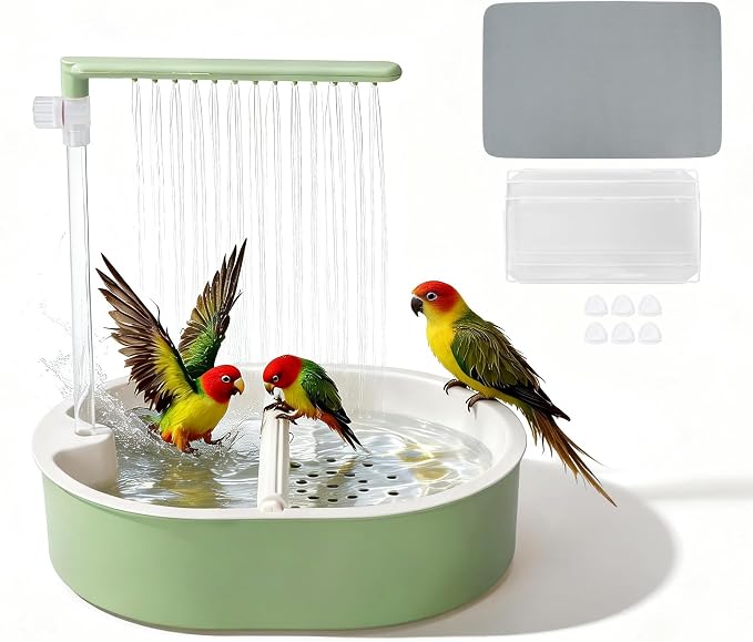 Automatic Parakeet Bird Bath, Easy-to-Use, Fountain Birdbath with USB, for Pet Birds, Cockatiel Lovebird, Green, 1 Set