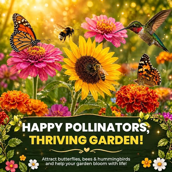 Gnome Garden Seed Kit - 5 Flower Seeds Varieties - Reach Milestones, Get Keepsakes - Dwarf Zinnia, Dwarf Sunflower, Celosia, Marigold, Nasturtium - Flower Seeds for Pollinators, Indoor, Outdoor