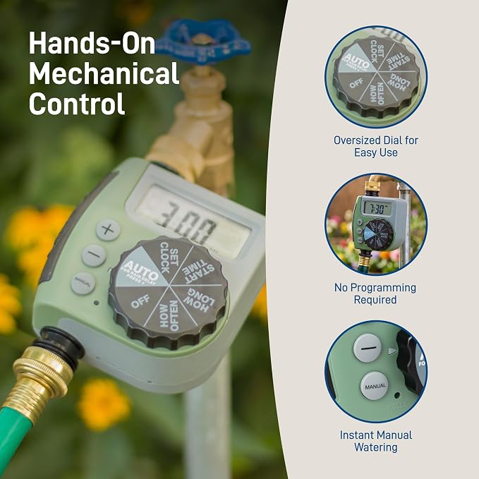 Orbit One Outlet Single-Dial Hose Faucet Timer - Easy Programmable - For Garden Watering System - LCD Hose Timer with Adjustable Watering Schedule - 62056