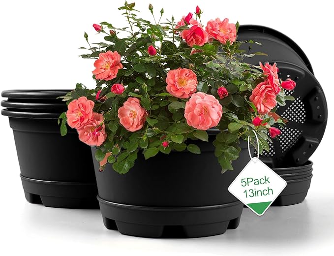 KPUVX Outdoor Flower Pots 5 Packs 13 inch pots for Plants Modern Decorative Garden Pot with Saucer, Lightweight Large Plastic Planters for Indoor Plants,Decorative Plastic Plant pots