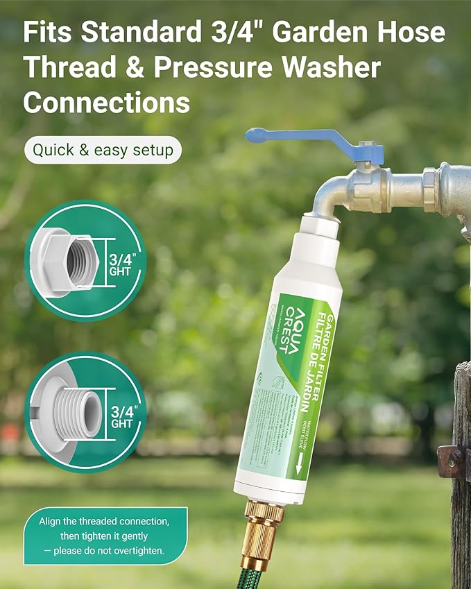 AQUACREST Garden Hose Water Filter for Plants, Greatly Reduces Chlorine, Odor, Improve Plants Health, Ideal for Organic Gardening, Farming and Pets, Pack of 2 (Package May Vary)