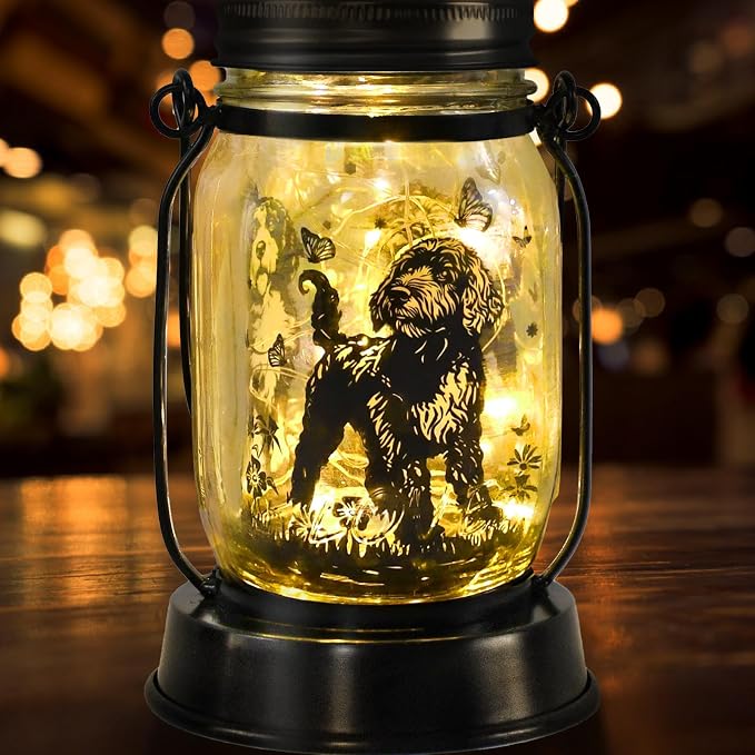 kyoryuger Portuguese Water Dog Gifts for Women/Men Portuguese Water Dog Solar Lanterns Mom Birthday Pet Lovers Lantern Pet Loss Memorial Lights Solar Garden Decoration for Yard, Patio,Backyard,Torches