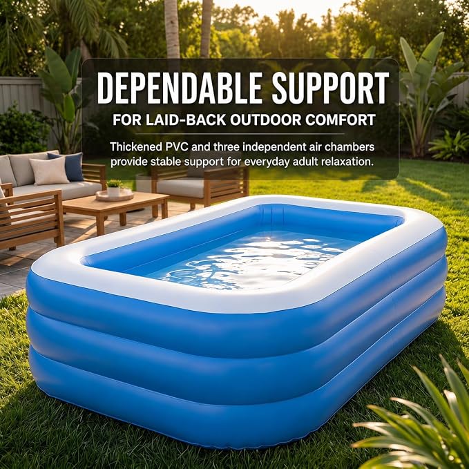 Oversized Thickened Blowup Pool, 114"×67"×20" Large Family Swimming Pool, Outdoor Patio Backyard Summer Party, Heavy-Duty Wear-Resistant PVC, Rapid Inflation, Waterproof Leisure Design