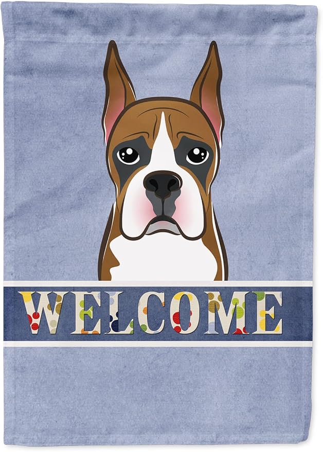 Caroline's Treasures BB1409GF Boxer Welcome Garden Flag, Blue Mailbox Flag Decorative Yard Flag Banner Outside Patio Artwork Yard Flower Beds, Garden Size, Multicolor