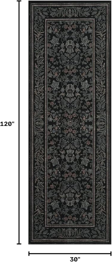 GarveeHome Washable 2.5x10 Hallway Runner Rug Non Slip Kitchen Rugs, Black | Boho Vintage Runner Rugs with Rubber Backing Soft Low-Pile Stain Resistant Indoor Long Carpet for Entryway Bedroom Laundry