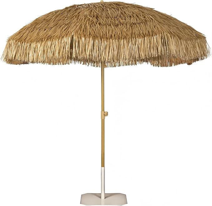 Hula Thatched Tiki Umbrella Tropical Palapa Raffia Tiki Hut Hawaiian Patio Umbrella with Fringe Boho Parasol 6' 8' & 9' Options