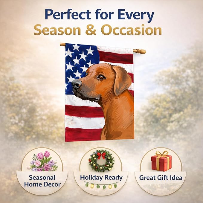 Caroline's Treasures CK6676CHF Rhodesian Ridgeback Dog American Flag House Flag Large Porch Sleeve Pole Decorative Outside Yard Banner Artwork Wall Hanging, Polyester, House Size, Multicolor