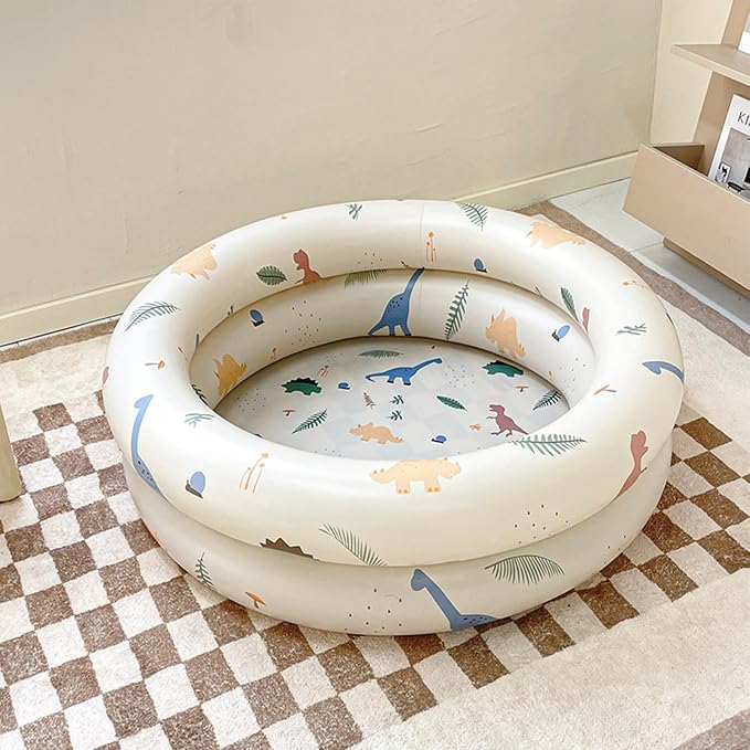 Inflatable Pool Baby Retro Blow Up Swimming Pool Family Cute Thickened Water Pool (Beige Dinosaur)