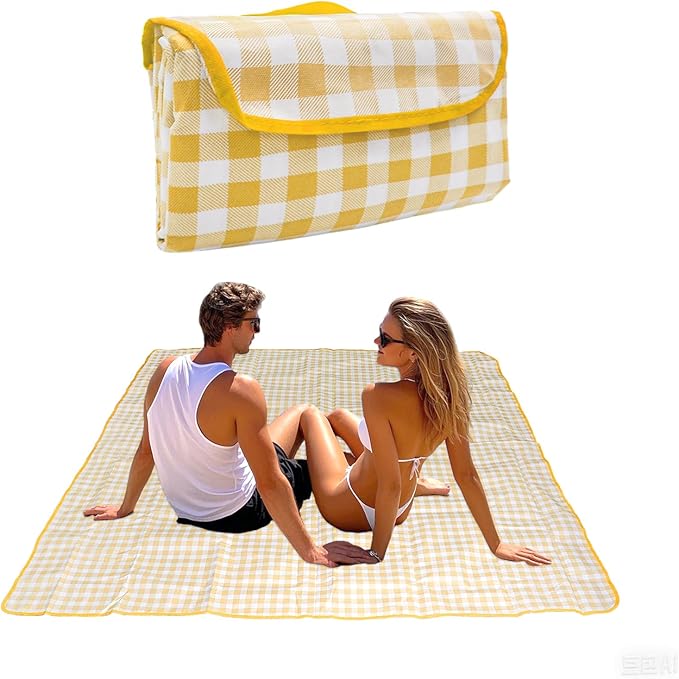 Coldcool Outdoor Picnic Blanket, Extra Large Beach Blanket, Waterproof Sand Proof Foldable Portable Picnic Mat for Outdoor Camping Hiking Travel Grass Music Festival Lawn Mats, 80" x 60", Yellow
