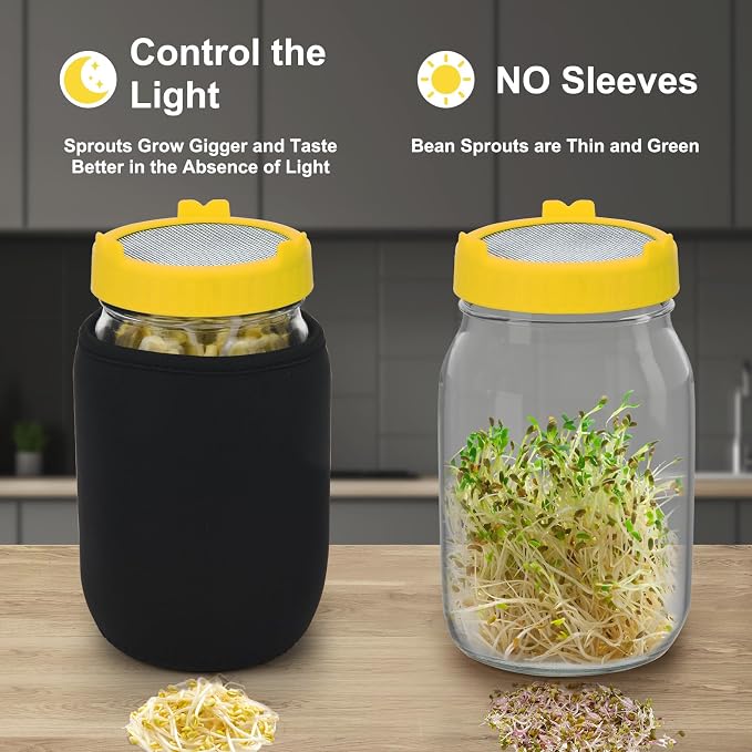  [Large Size] 68oz Sprouting Kit, 2 Sprouting Jar Kits, Wide Mouth Jars with Stainless Steel Screen Sprout Lid, 2000ml Sprouts Growing Kit, Seed Sprouter Set for Growing Broccoli, Bean, Alfalfa ﻿